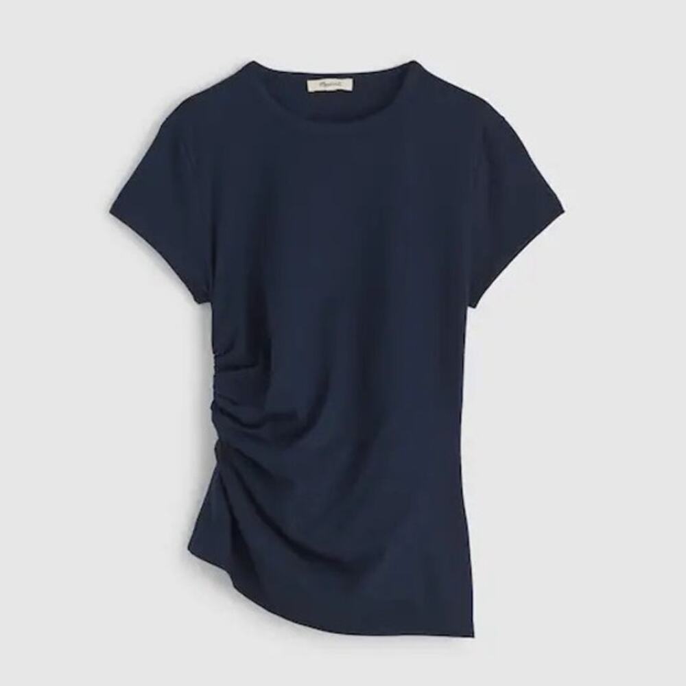 Madewell Asymmetric Ruched Tee Allday Jersey Classic Navy Size XS NWT